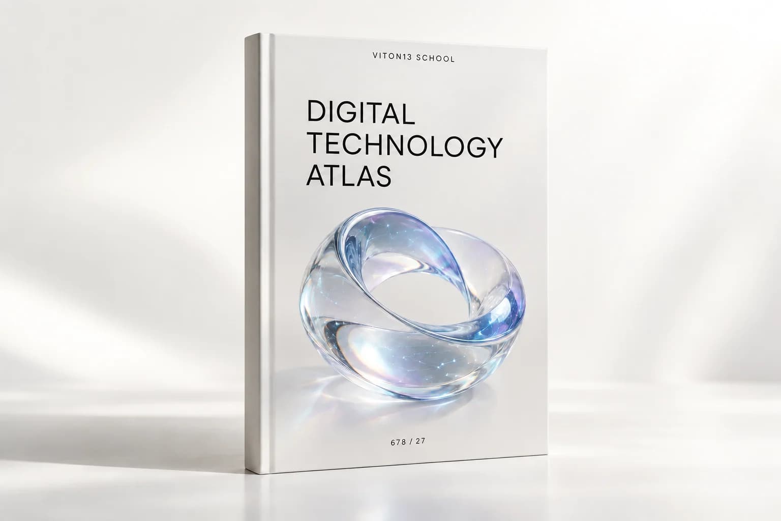 Concept artwork for the English VITON13 SCHOOL atlas: an ivory book with an iridescent glass form